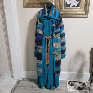 Boho Hand Crafted Chunky Knit Midi Cardigan. OS.